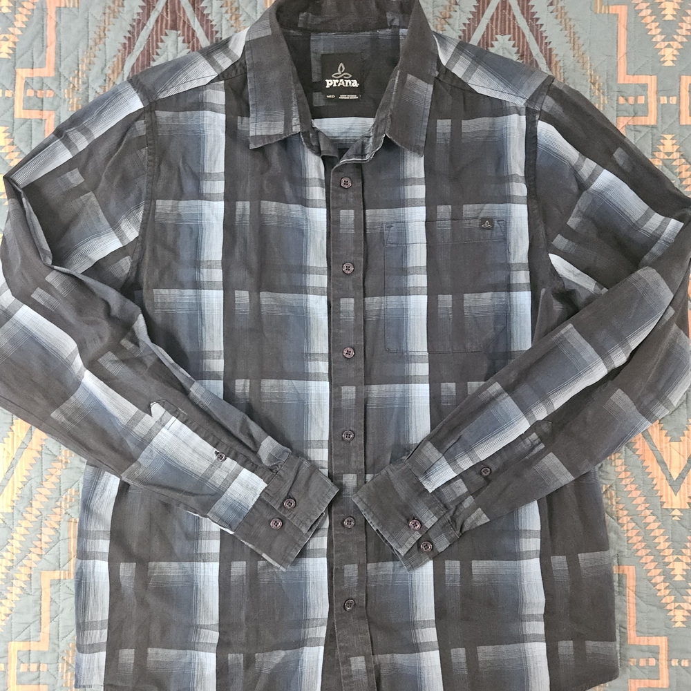 Prana Dark Blue and Light Gray Plaid Shirt. #1298